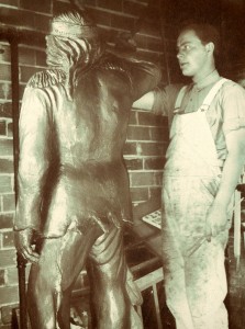 Les Kouba's First Statue of Little Crow in 1937